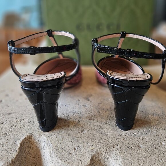 Gucci Pink Glitter Slingback Double G Pumps 55mm - Picture 3 of 8